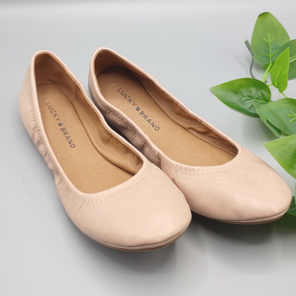 NWT Lucky Brand Emmie Leather Ballet Flats, Nude